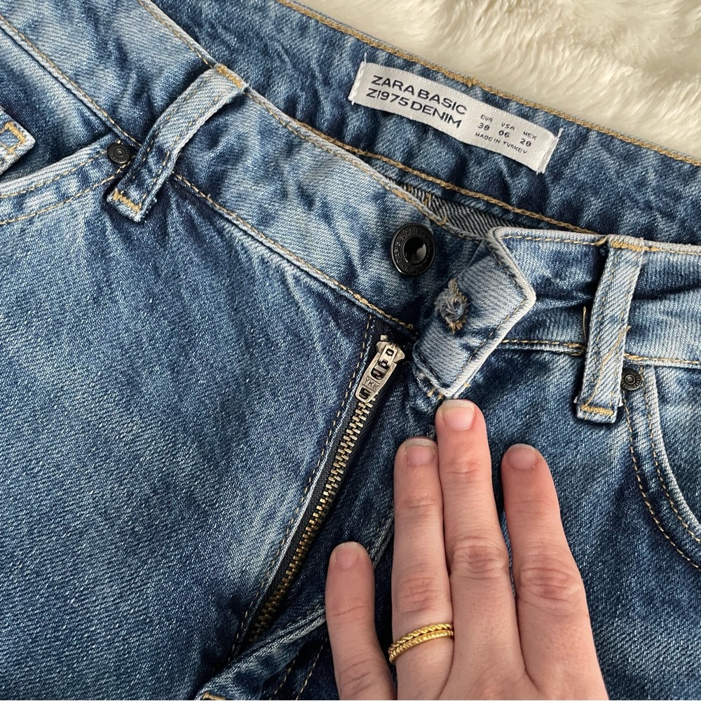 Zara Basic Z1975 Denim Sequin Patch Work Jeans Si… - image 6